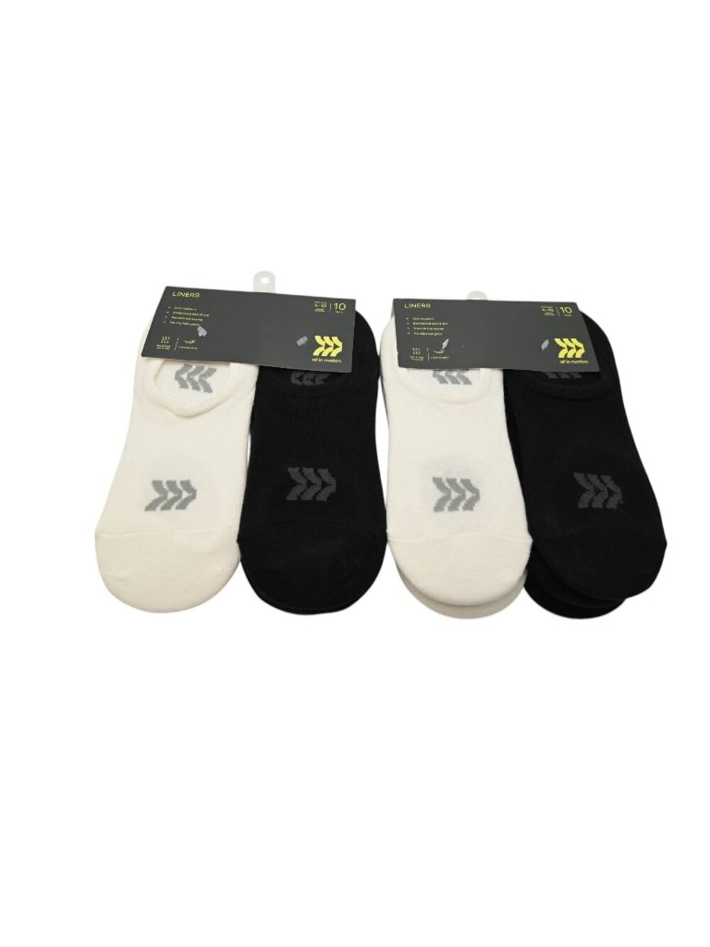 NIP All In Motion Lot of 2 Sock Liners Sz 4-10 Black White 10 Pair Each Athletic